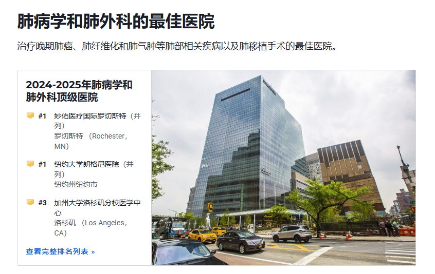 海外看病：美国最好的肺病科医院排名2026和预约