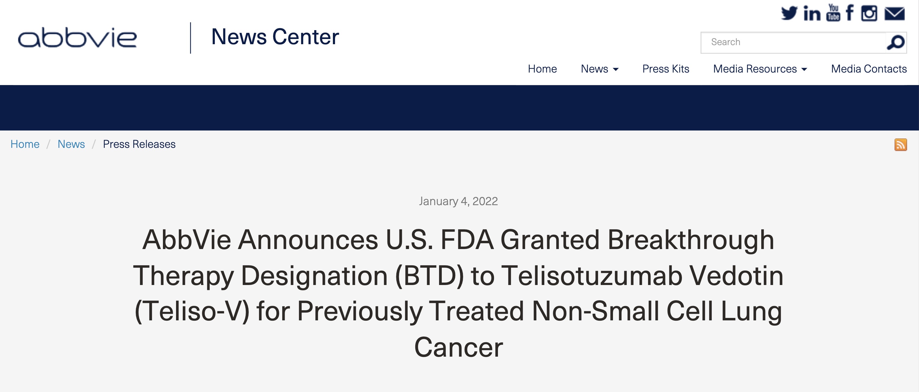 美国FDA授予Teliso-v突破性疗法认定，用于治疗肺癌｜附2021年肺癌新药盘点
